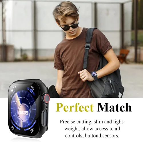 Miniatura 5 de Funda para Apple Watch Series 9, protector de pantalla de 1.614 pulgadas (1.614 in), serie 8 y 7, carcasa rígida de policarbonato duro de Negro