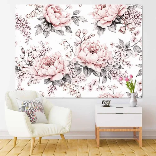 Miniatura 2 de Emvency Tapiz de flores y hojas rosas y grises, patrón floral de rosas, decoración del hogar, para colgar en la pared para sala de estar