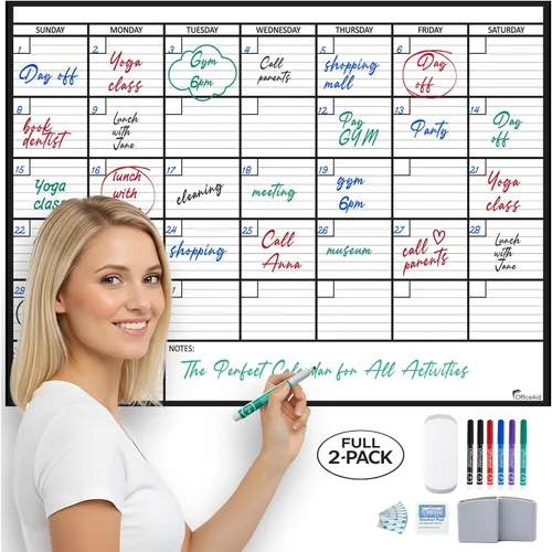 Miniatura 12 de Calendario pequeño de borrado en seco para pared de 17 x 26 pulgadas, mes en blanco para niños, oficina, agenda de aula, planificador mensual
