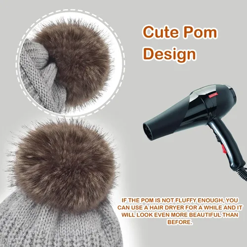 Miniatura 4 de Conjunto de guantes de gorro holgado para mujer, tejido de invierno, cálido, forro polar con bonito pompón