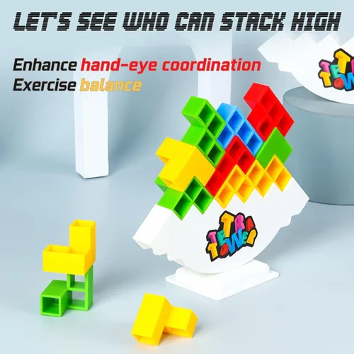 Miniatura 5 de 50 Piezas Juegos de Mesa para Niños y Adultos Torre Tetra Juguetes de Equilibrio y Apilamiento Perfectos para Juegos Familiares, Fiestas, Viajes