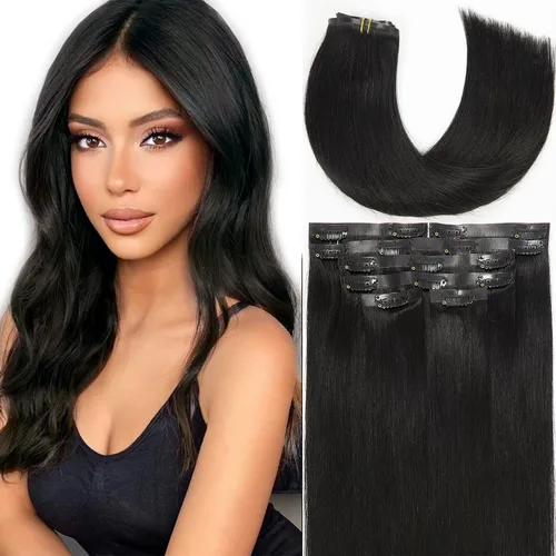 Miniatura 20 de Lacer Hair Glam - Extensiones de cabello humano con clip, sin costuras, color negro hueso, 4.33 oz, 7 unidades, 20 pulgadas, con clip de trama