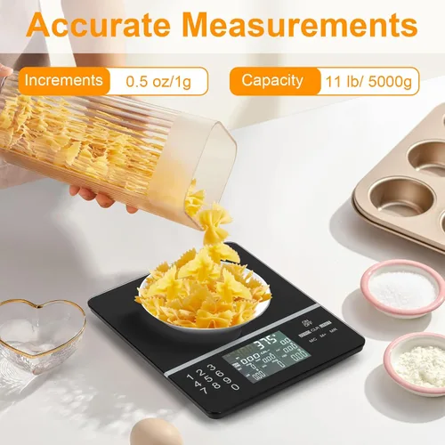 Miniatura 6 de Báscula de alimentos con calculadora nutricional, cálculo de calorías nutricionales de pantalla digital para preparación de comidas, cocina, Negro