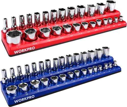 Miniatura 9 de WORKPRO Juego de organizador magnético de dados de 1/2 pulgada, 2 piezas SAE y soportes magnéticos de dados métricos, capacidad para 35 dados
