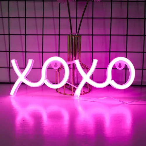 Miniatura 9 de ENUOLI XOXO - Letrero de neón rosa para dormitorio, letrero de neón rosa alimentado por USB, decoración de pared, decoración del hogar, letrero LED