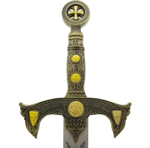 Miniatura 2 de Espada medieval cruzada de 45 pulgadas con placa de exhibición de pared. para decoración de pared, colección, cosplay Bronce