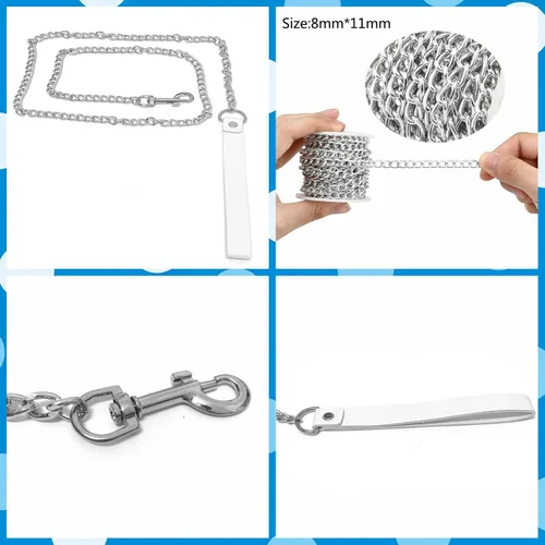 Miniatura 5 de Tosmifairy Gargantilla gótica de cuero para hombres y mujeres, collar de discoteca, cadena de aluminio, correa con mango de poliuretano