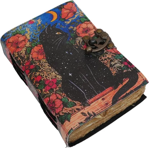 Libro de hechizos en blanco de sombras, diario de grimorio, diseño de gato mágico, suministros de brujería, cuaderno Wiccan hecho a mano, vintage,