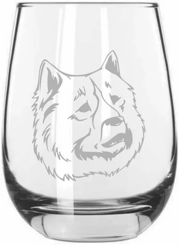 Miniatura 96 de Sakhalin Husky Dog - Copa de vino grabada personalizada de 15.25 onzas sin tallo