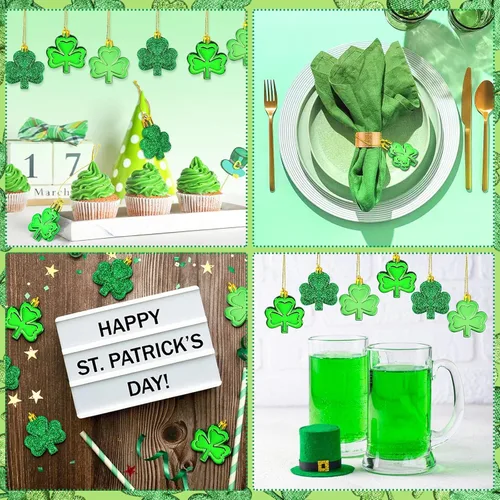 Miniatura 5 de JULMELON 36 Piezas Adornos de Tréboles del Día de San Patricio, Adornos de Mini Árbol, Decoración de Trébol Verde para Mesa de Comedor, Estante