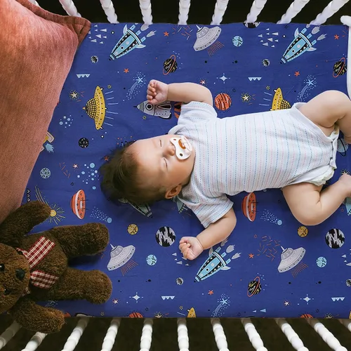 Miniatura 3 de Sábana bajera para cuna Astronaut Space Galaxy - Sábana para cuna de bebé en poliéster para cuna estándar y colchones para niños pequeños, 1 paquete