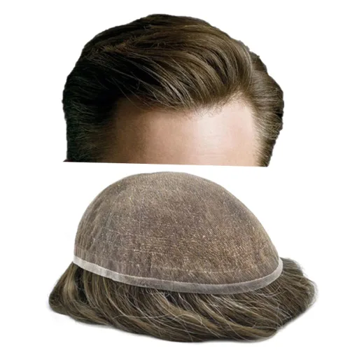 Miniatura 11 de Tupé para hombres cabello humano real sistema de cabello para hombre encaje francés completo 100% cabello humano postizos para hombres pieza de pelo