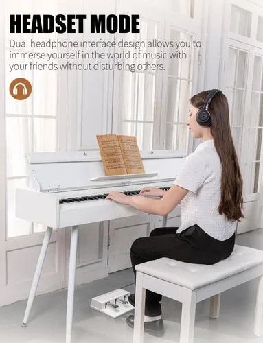 Miniatura 3 de UISCOM 88 teclas ponderadas Piano digital para el hogar - Piano eléctrico de escritorio de madera se transforma entre escritorio y tocador - Teclado