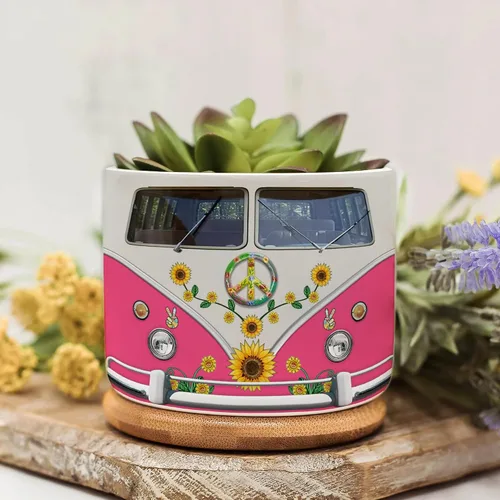 Miniatura 12 de Juego de mini macetas con estampado de lente de cámara, decoración del hogar, macetas de cerámica para suculentas con bandeja de bambú, regalos
