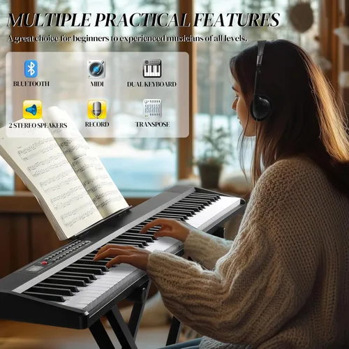 Miniatura 3 de Ktaxon - Set de piano de teclado electrónico plegable de 88 teclas, piano eléctrico semipesado, piano digital con soporte X doble, 2 modos