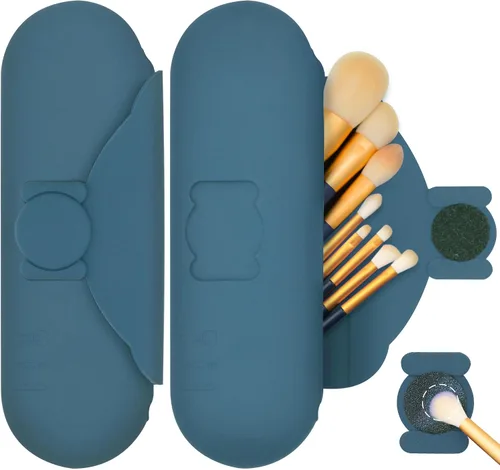 Miniatura 10 de Soporte para brochas de maquillaje de viaje con almohadilla de limpieza, estuche organizador de cepillos de silicona, cierre magnético, bolsa