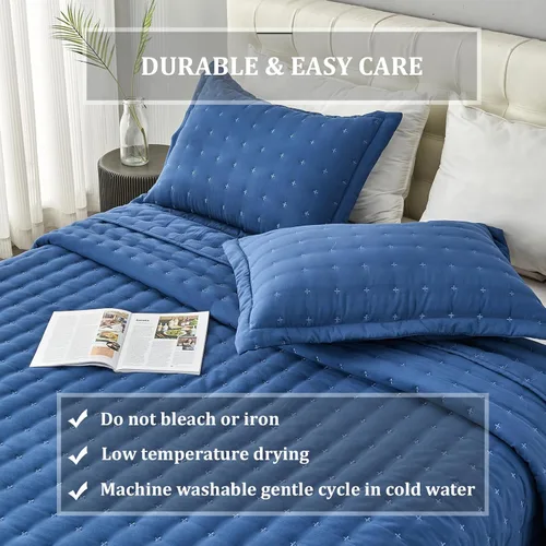 Miniatura 6 de OFIXI Juego de ropa de cama de tamaño Queen con fundas de almohada, colcha ligera y suave, funda de edredón de microfibra prelavada, colcha de cama