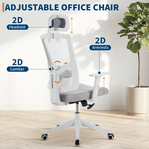 Miniatura 4 de Silla de oficina para personas pesadas, silla de escritorio ergonómica de 350 libras con reposacabezas ajustable, soporte lumbar, brazos abatibles