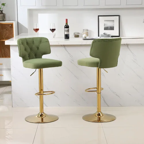 Miniatura 4 de 2 taburetes de bar modernos de altura de mostrador con parte trasera tapizada giratoria ajustable para cocina, isla restaurante, aguacate, verde