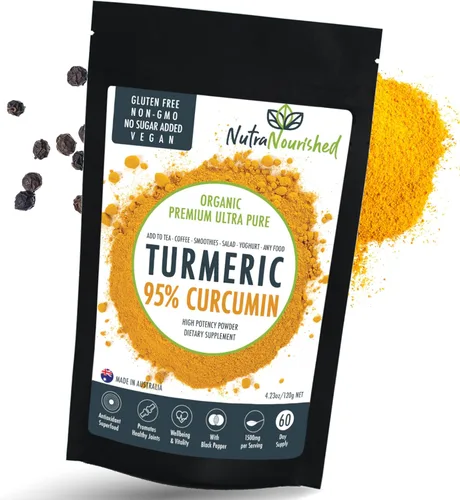 Cúrcuma orgánica 95% polvo de curcumina – 1500 mg de extracto con pimienta negra – Sin OMG, vegano, sin gluten, suplemento natural – 4.23 oz