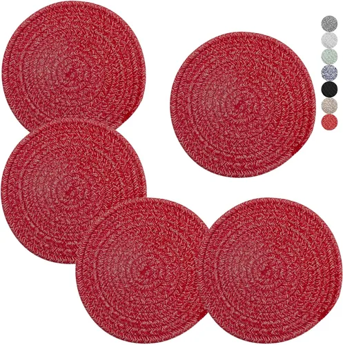 Salvamanteles para platos calientes, ollas y sartenes, almohadillas calientes de 8 pulgadas, 5 piezas, soportes para ollas para cocina, tapete Rojo
