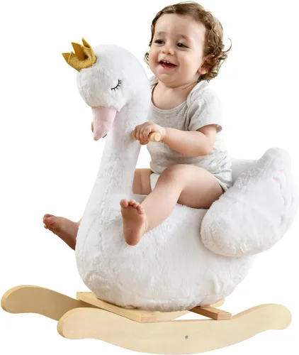 labebe Caballo mecedor de cisne blanco para niños, animal de peluche en madera para niños de 6 meses, para niños y niñas/guardería, regalo de Cisne