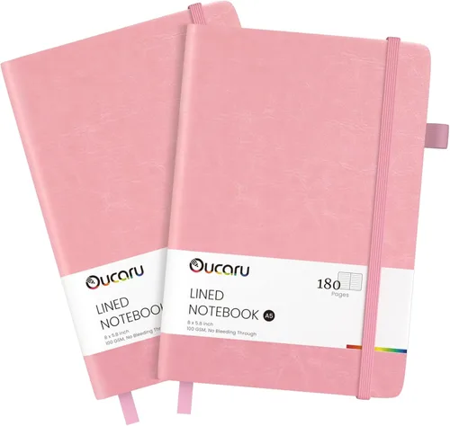 Miniatura 32 de Oucaru Cuaderno rayado, paquete de 4, 180 páginas, diarios A5 para escribir, papel grueso de 100 GSM, cuadernos pequeños diarios para mujeres y 4