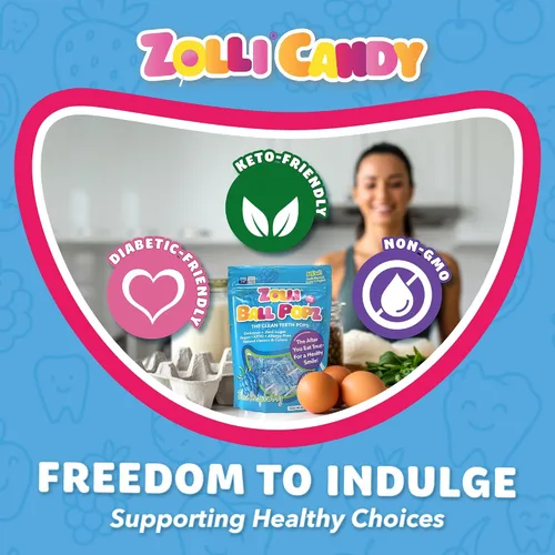 Miniatura 5 de Zollipops Zolli Ball Popz Frambuesa azul, sin azúcar, hipoalergénico, vegano, apto para diabéticos, caramelo natural limpio para dientes