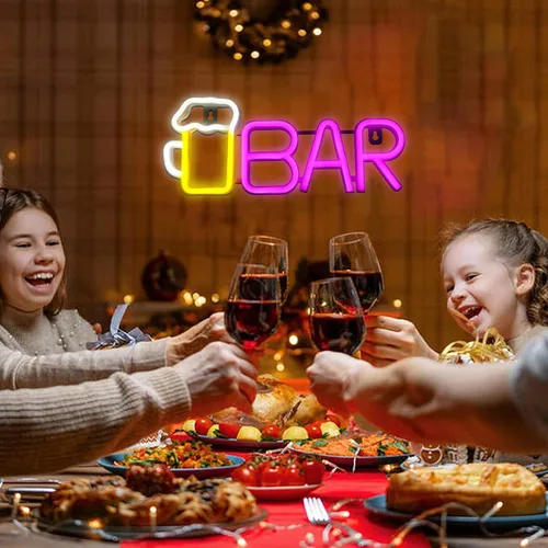 Miniatura 3 de ENUOLI Letreros de barra de neón, luz LED de cerveza para decoración de pared, letreros de neón de barra alimentados por USB/batería, luz de cerveza