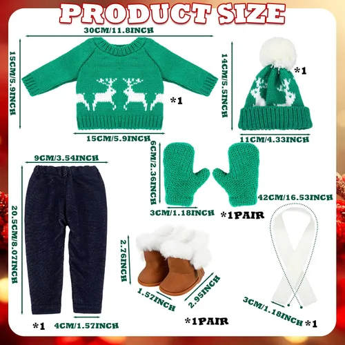 Miniatura 3 de Bencailor 6 Piezas Ropa y Accesorios de Muñeca de 18 Pulgadas de Navidad Conjunto de Atuendos Navideños Suéteres Pantalones Sombreros Zapatos
