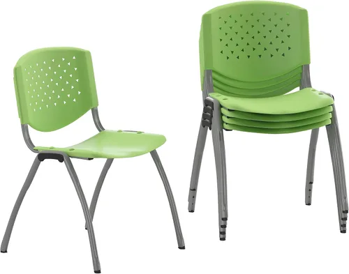 Miniatura 16 de Flash Furniture - Silla apilable de plástico negro de la serie HERCULES con capacidad de 880 lb. y marco recubierto en polvo de color gris titanio