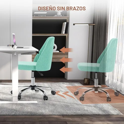 Miniatura 8 de DUMOS Silla de Oficina, Cómoda Silla de Escritorio Rodante de Tocador Giratoria para Tareas con Ruedas, Asiento Ancho sin Brazos Ajustable en Altura