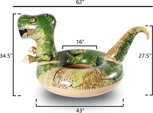 Miniatura 5 de FindUWill Flotadores inflables de piscina de dinosaurio de 62 pulgadas, flotadores inflables de piscina, flotadores de tubo para piscina, juguetes