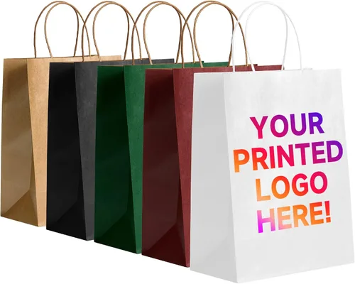 METAPRINT 50 bolsas de papel kraft impresas personalizadas para pequeñas empresas, tamaño mediano de 8 x 4.5 x 10 pulgadas, bolsas de regalo