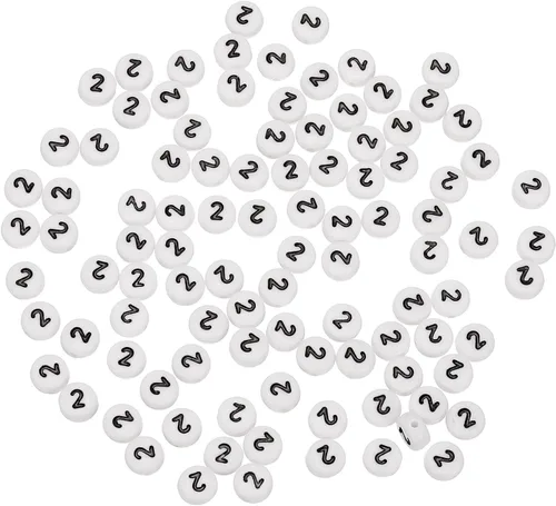 Miniatura 7 de HARFINGTON 100 cuentas acrílicas de números de 0.157 x 0.276 pulgadas, cuentas redondas blancas, cuentas espaciadoras de plástico para hacer joyas