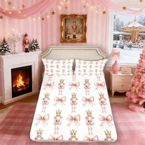 Miniatura 17 de Sábana bajera con lazo azul tamaño individual, juego de ropa de cama de princesa con cerezas, estrellas y flores margaritas de dibujos animados