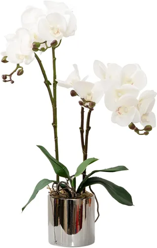 Miniatura 24 de CXGS Planta de orquídeas artificiales de tacto real, orquídeas falsas en jarrón de cerámica, naranja, 19.7 pulgadas, arreglo floral falso