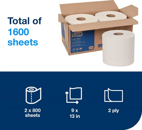 Miniatura 2 de Tork Limpiaparabrisas de papel blanco W1/W2, multiusos, 2 x 800 hojas, 130211B