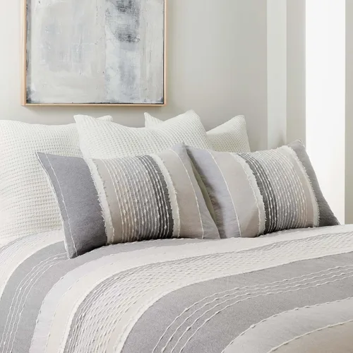Miniatura 4 de Levtex Home - Juego de edredón Santander - Edredón individual + una funda de almohada estándar - Gris, beige, blanco - Jacquard - Edredón