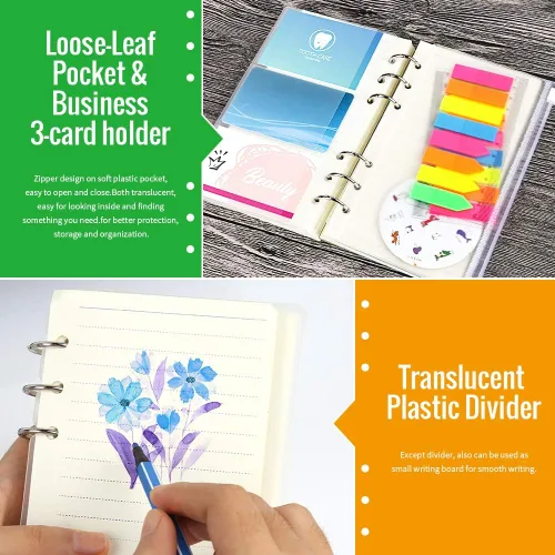 Miniatura 7 de LEOBRO Papel A6, insertos de planificador para carpeta A6, papel rayado de 6.73 x 3.74 pulgadas, papel de relleno, con bolsillos para carpeta