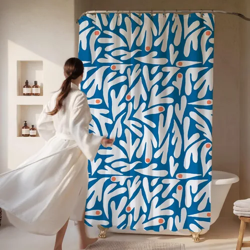 Miniatura 2 de Matisse - Cortina de ducha de tela moderna bohemia azul y blanca, cortina de ducha de arte floral abstracto, 72 x 72 pulgadas (Matisse)