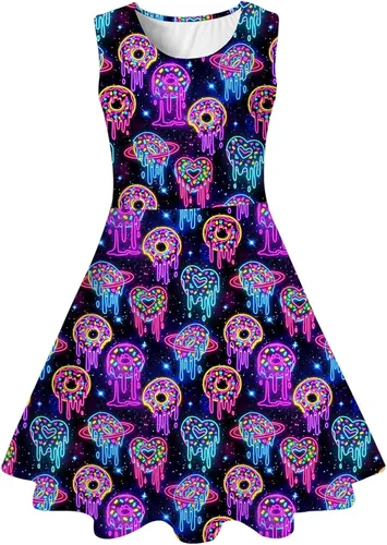 Miniatura 21 de Funnycokid Vestido de Sirena para Niñas, Sin Mangas, de Verano, para Cumpleaños, de Fiesta con Volantes, Ropa de 4 a 13 Años
