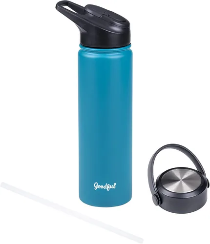 Miniatura 13 de Goodful Botella de agua de doble pared sellada al vacío, aislada con dos tapas intercambiables, tapas para beber o tragar, a prueba de fugas, boca