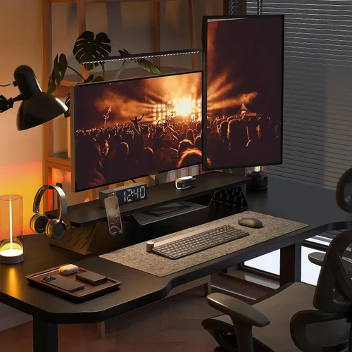 Miniatura 5 de Fenge Soporte de monitor doble, elevador de monitor de 42.5 pulgadas para escritorio, estante de escritorio de madera para 2 monitores, estante