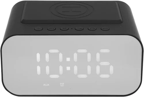 Yunseity Altavoz Bluetooth con reloj despertador, cargador de carga rápida de 15 W, radio FM, temporizador de sueño, 3 niveles de brillo ajustable,