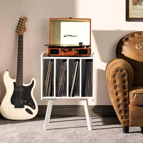 Miniatura 4 de LELELINKY - Soporte para tocadiscos, mesa de almacenamiento para discos de vinilo con 4 gabinetes, almacena hasta 100 álbumes, moderna mesa