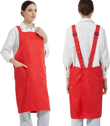 Miniatura 7 de Delantales cómodos repelentes al agua con espalda cruzada para mujeres con bolsillos para cocinar, cocina, hornear, ajustable, unisex