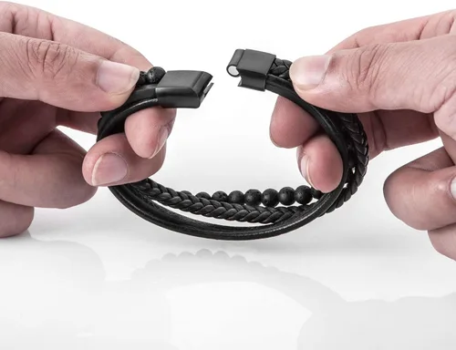 Miniatura 6 de Speroto - Pulsera para hombre de cuero trenzado con cuentas de lava y ónix