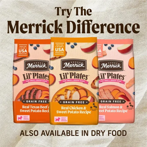 Miniatura 8 de Merrick Lil' Plates - Alimento húmedo sin cereales para perros pequeños, receta Petite Pot Pie, 12 envases de 3.5 onzas