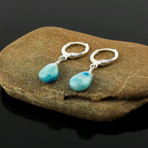 Miniatura 41 de Aretes de aro de cristal afganita natural Piedras afganas de alto grado Aretes chapados en plata Gota lisa Joyas de piedras preciosas hechas